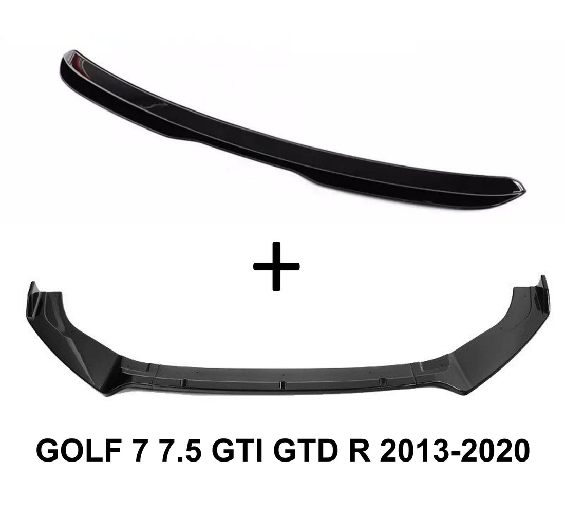 KIT lame spoiler et becquet noir brillant montés sur VW Golf 7 GTI vue avant et arrière