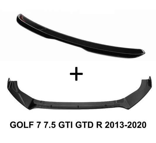 KIT lame spoiler et becquet noir brillant montés sur VW Golf 7 GTI vue avant et arrière