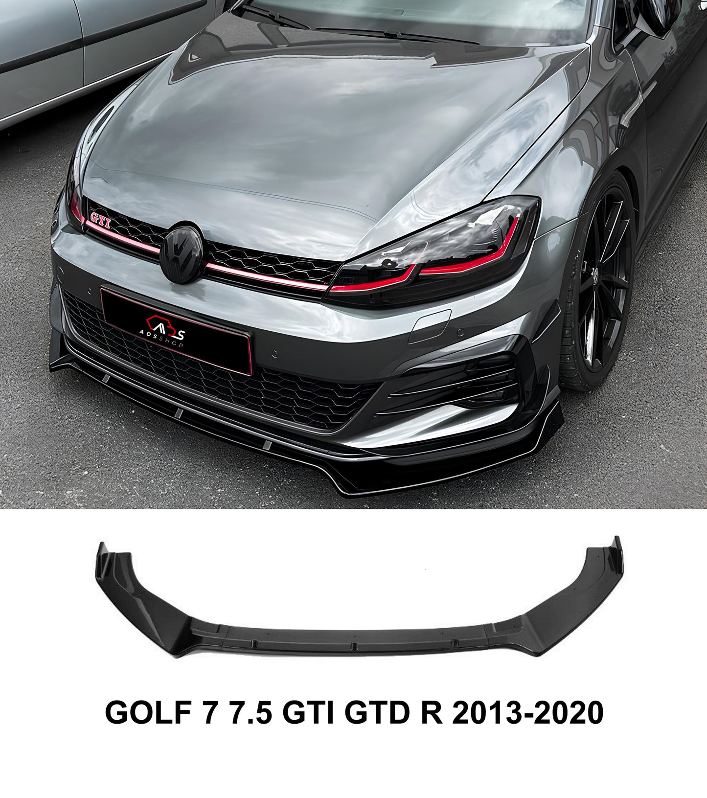 Lame Spoiler pare-choc avant noir brillant VW GOLF 7 7.5 GTI GTD R 2013-2020