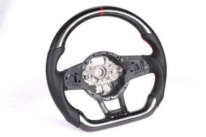 Volant fibre de carbone cuir perforé surpiqûre rouge pour VW GOLF 7 7.5 GTI GTD R