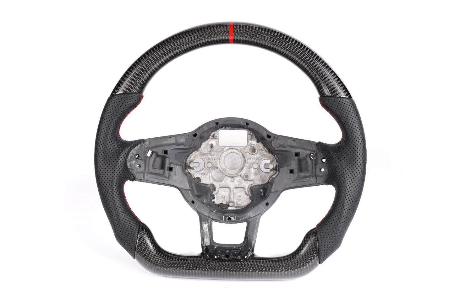 Volant fibre de carbone cuir perforé surpiqûre rouge pour VW GOLF 7 7.5 GTI GTD R