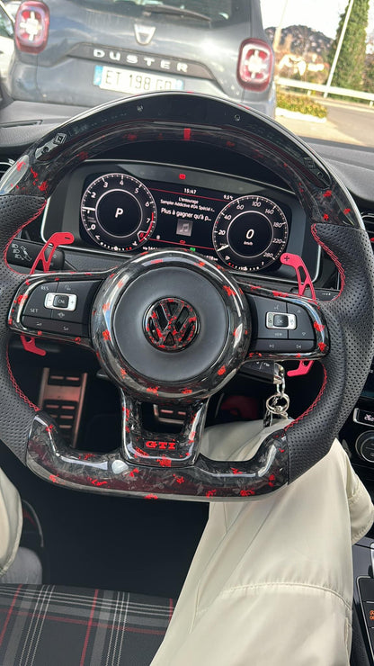 Volant LED carbone forgé rouge compatible VW Golf 7 / 7.5 GTI