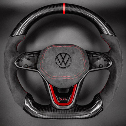 Volant carbone compatible VW Golf 8 / 8.5 GTI –  Alcantara Rouge