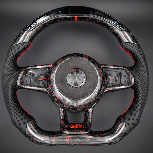 Volant LED carbone forgé rouge compatible VW Golf 7 / 7.5 GTI