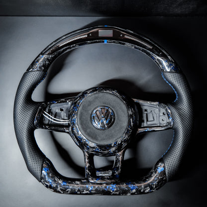 Volant LED carbone forgé bleu compatible VW Golf 7 / 7.5 R / R-Line