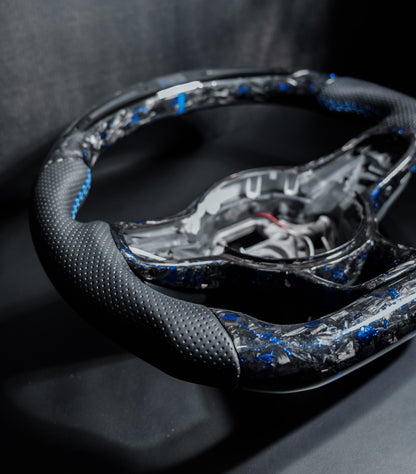 Volant LED carbone forgé bleu compatible VW Golf 7 / 7.5 R / R-Line