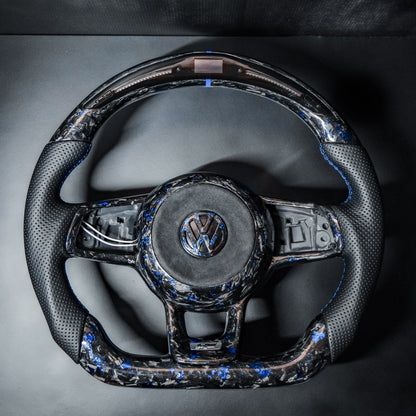 Volant LED carbone forgé bleu compatible VW Golf 7 / 7.5 R / R-Line