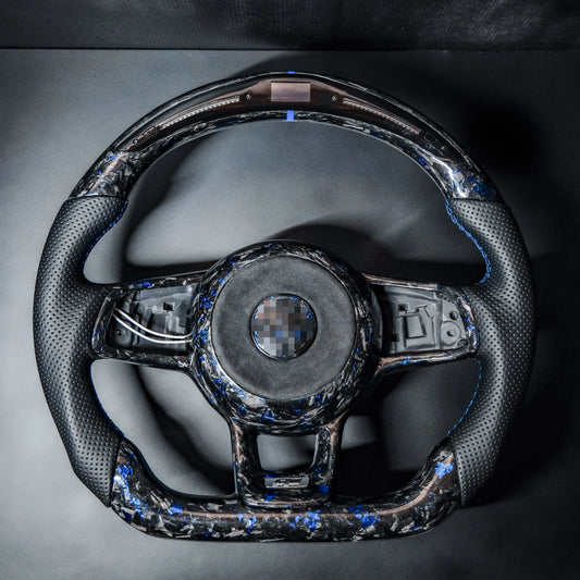 Volant LED carbone forgé bleu compatible VW Golf 7 / 7.5 R / R-Line