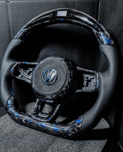 Volant LED carbone forgé bleu compatible VW Golf 7 / 7.5 R / R-Line