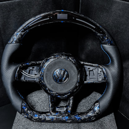 Volant LED carbone forgé bleu compatible VW Golf 7 / 7.5 R / R-Line