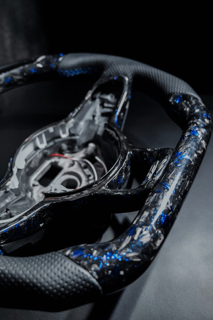 Volant LED carbone forgé bleu compatible VW Golf 7 / 7.5 R / R-Line