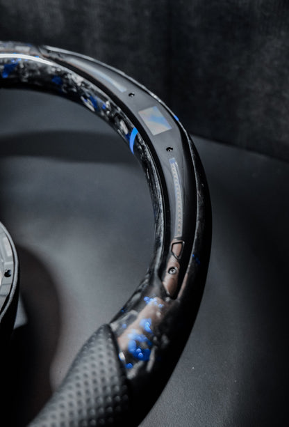 Volant LED carbone forgé bleu compatible VW Golf 7 / 7.5 R / R-Line