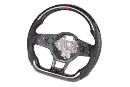 Volant fibre de carbone cuir perforé surpiqûre rouge pour VW GOLF 7 7.5 GTI GTD R