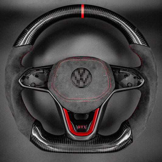 Volant carbone compatible VW Golf 8 / 8.5 GTI –  Alcantara Rouge