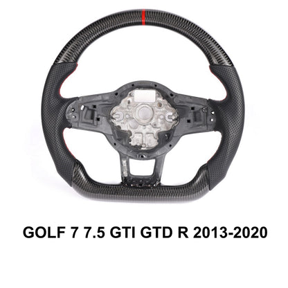 Volant fibre de carbone cuir perforé surpiqûre rouge pour VW GOLF 7 7.5 GTI GTD R